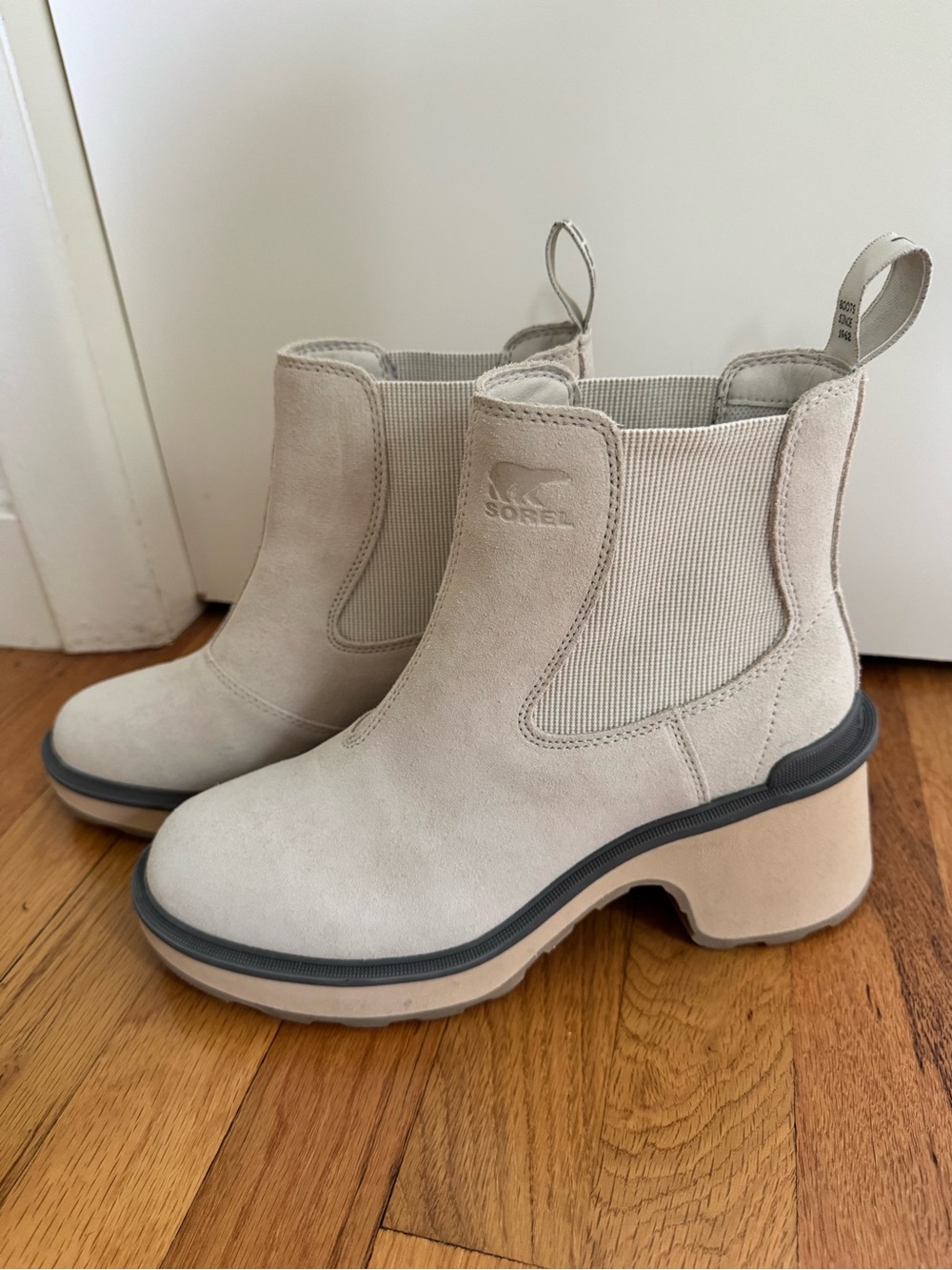 Sorel Cream Suede Chelsea Platform Booties